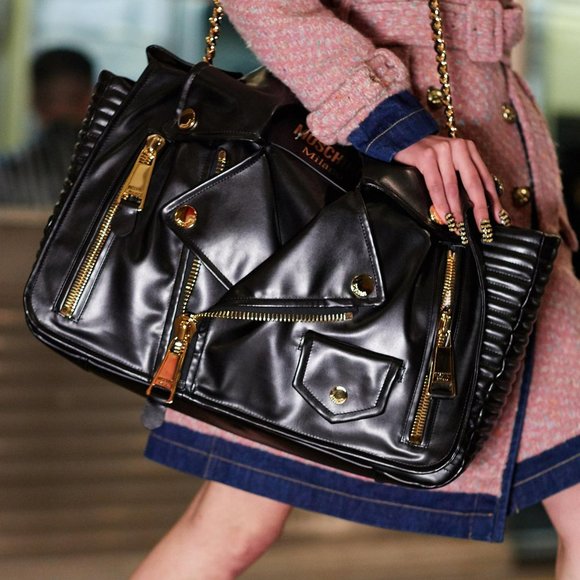 MOSCHINO COUTURE Macro Biker Bag GIANT Black Motorcycle Jacket Shoulder Purse - Picture 4 of 16